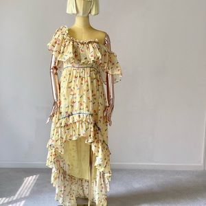 LOVESHACKFANCY Alexia Yellow Floral  Dress Sunbath SZ 6